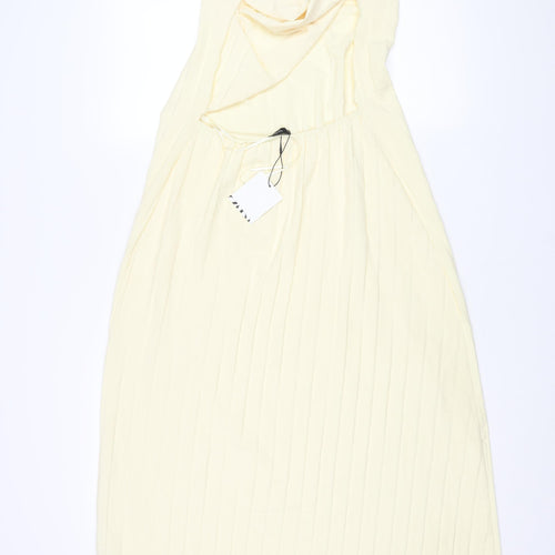 Zara Womens Yellow Polyester Maxi Size S Halter Pullover - Pleated Backless