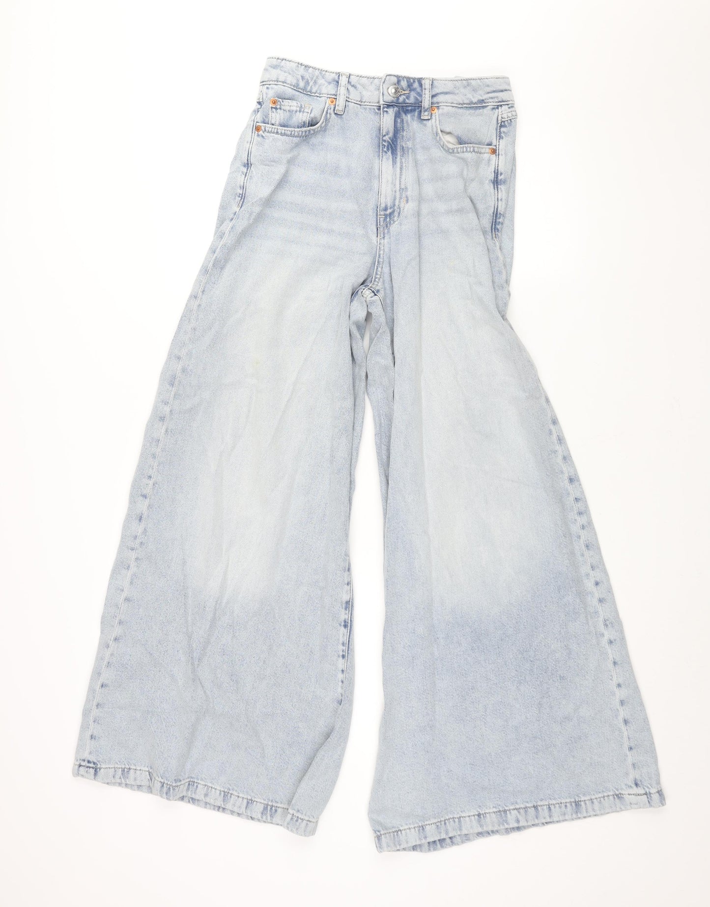Marks and Spencer Womens Blue Cotton Flared Jeans Size 8 L30 in Regular Zip - Super Flare