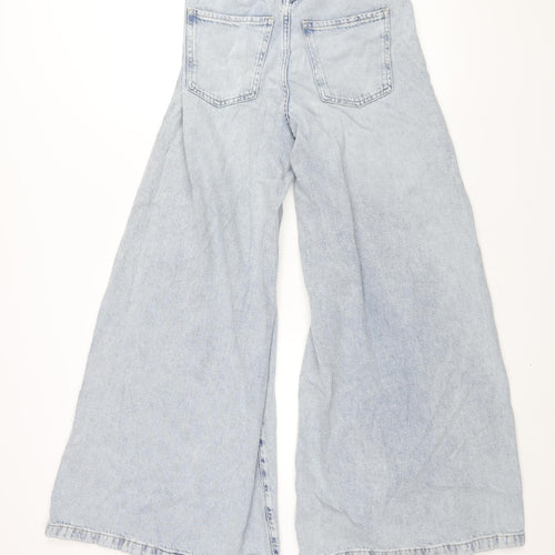 Marks and Spencer Womens Blue Cotton Flared Jeans Size 8 L30 in Regular Zip - Super Flare