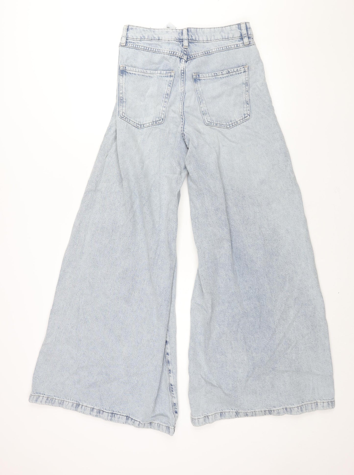 Marks and Spencer Womens Blue Cotton Flared Jeans Size 8 L30 in Regular Zip - Super Flare