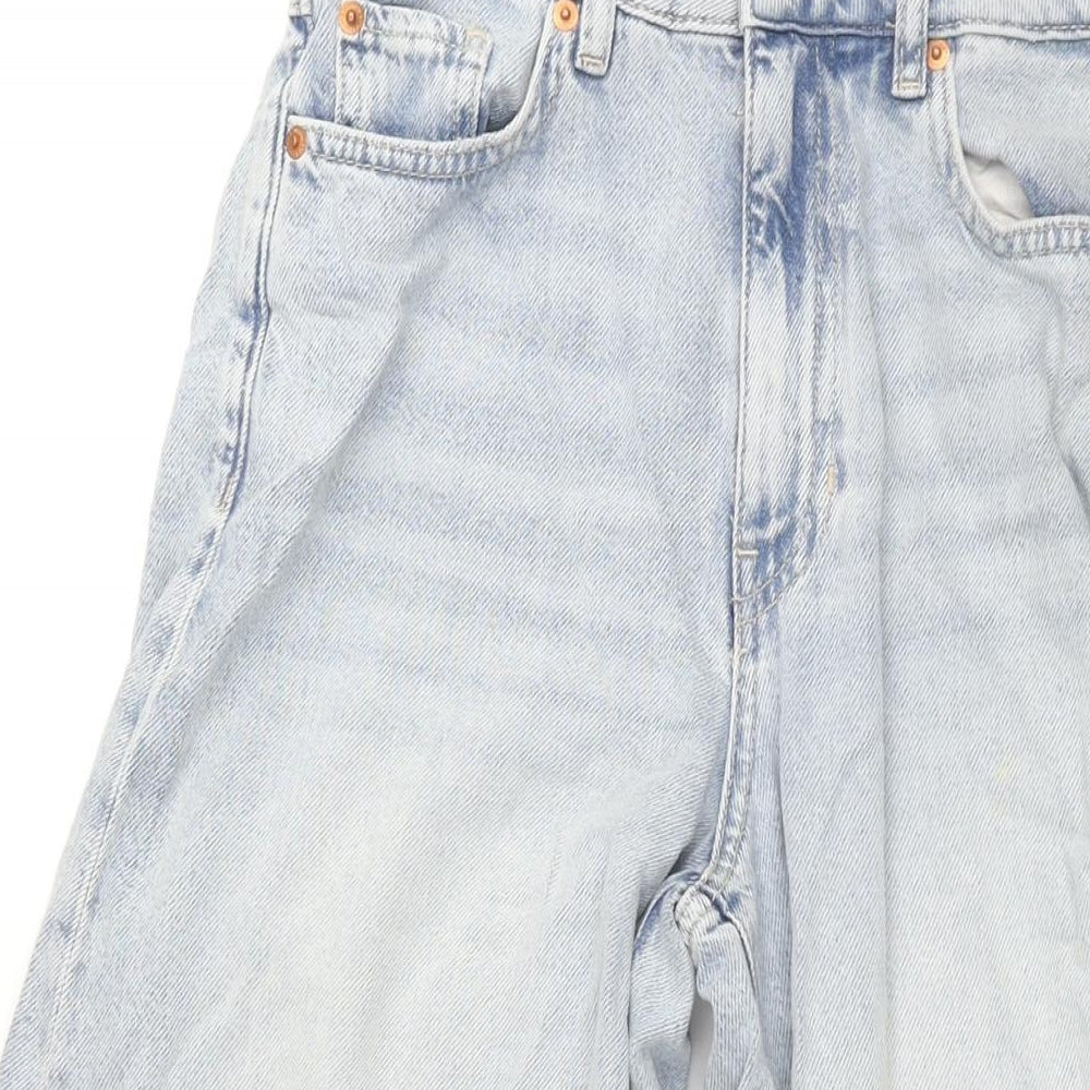 Marks and Spencer Womens Blue Cotton Flared Jeans Size 8 L30 in Regular Zip - Super Flare