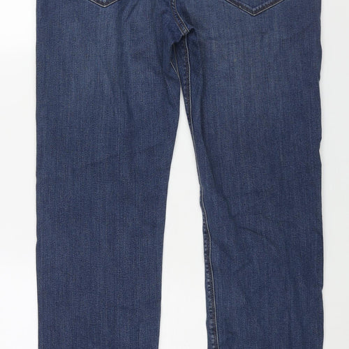 Marks and Spencer Mens Blue Cotton Straight Jeans Size 34 in L31 in Regular Zip