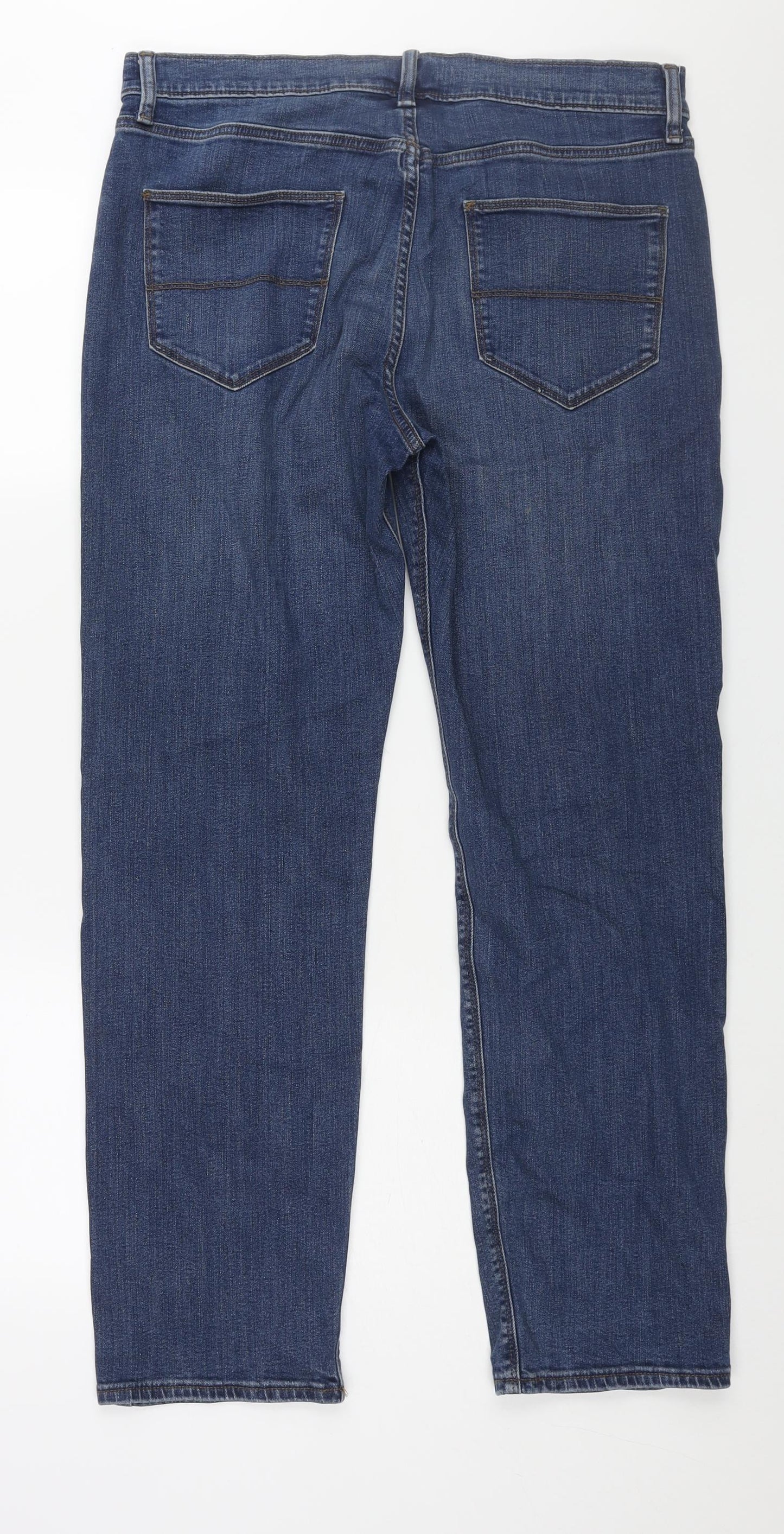 Marks and Spencer Mens Blue Cotton Straight Jeans Size 34 in L31 in Regular Zip