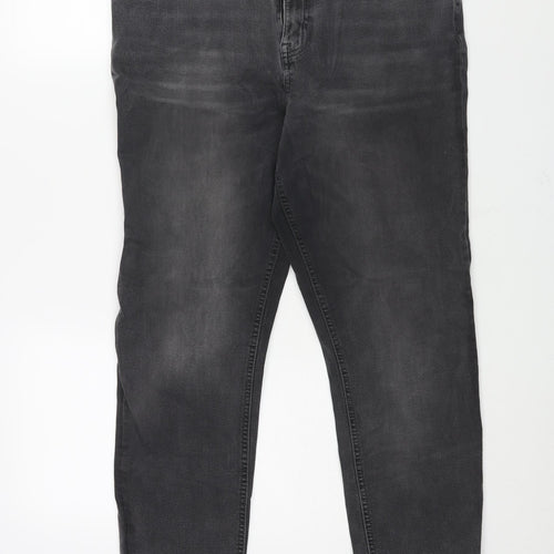 MArks and Womens Grey Cotton Tapered Jeans Size 18 L26 in Regular Zip