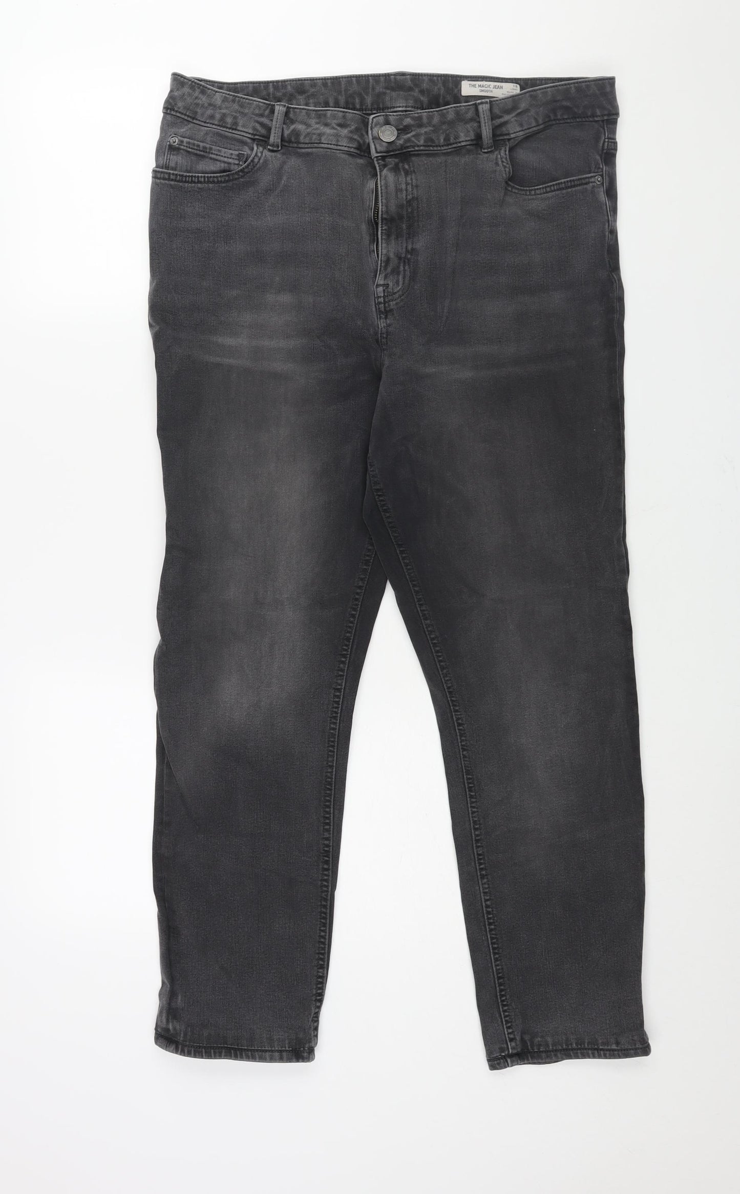 MArks and Womens Grey Cotton Tapered Jeans Size 18 L26 in Regular Zip