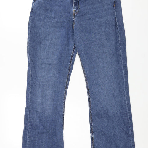Per Una Womens Blue Cotton Flared Jeans Size 16 L30 in Slim Zip