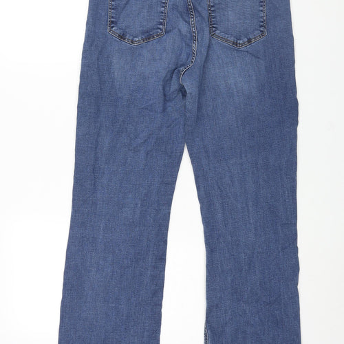 Per Una Womens Blue Cotton Flared Jeans Size 16 L30 in Slim Zip