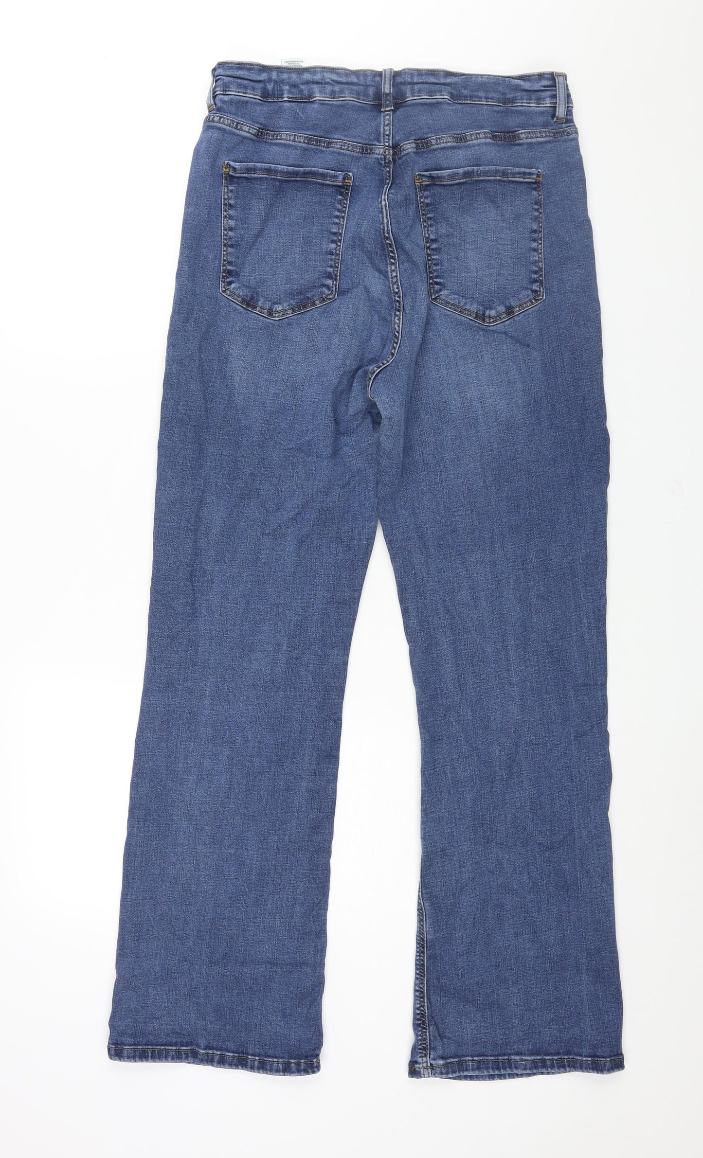 Per Una Womens Blue Cotton Flared Jeans Size 16 L30 in Slim Zip