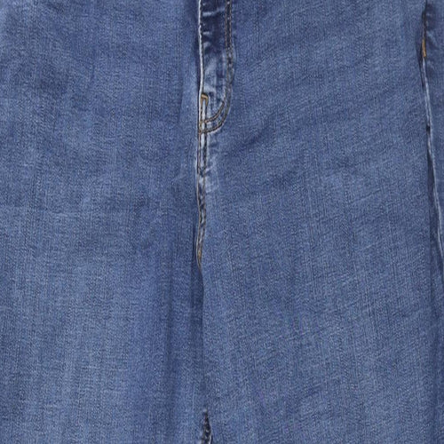 Per Una Womens Blue Cotton Flared Jeans Size 16 L30 in Slim Zip