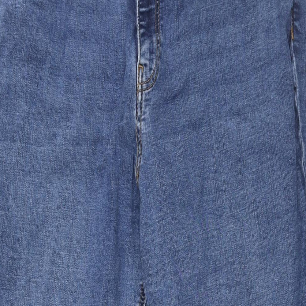 Per Una Womens Blue Cotton Flared Jeans Size 16 L30 in Slim Zip