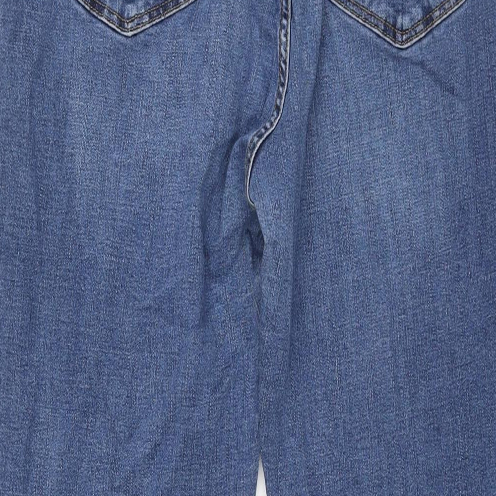 Per Una Womens Blue Cotton Flared Jeans Size 16 L30 in Slim Zip