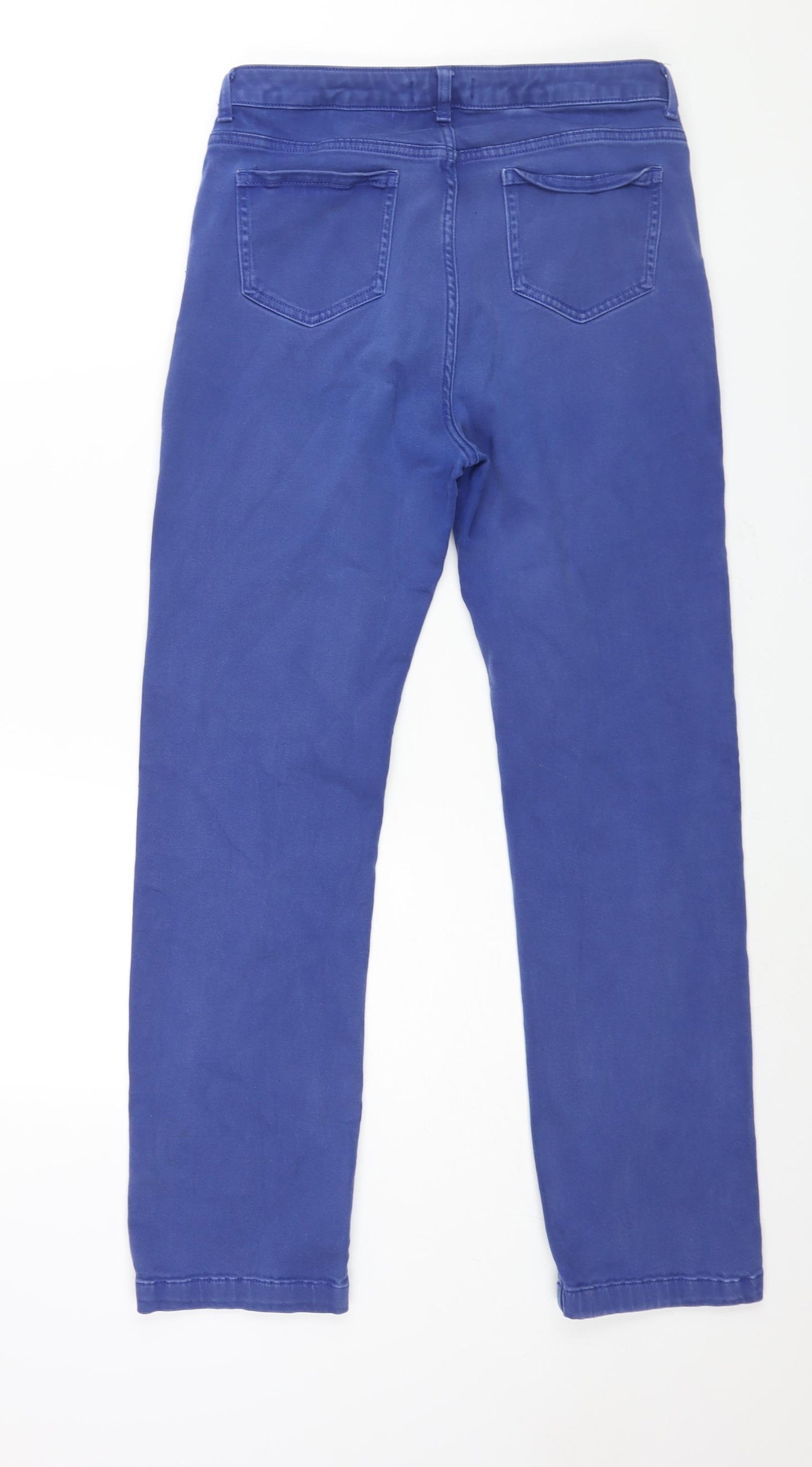 Marks and Spencer Womens Blue Cotton Straight Jeans Size 14 L28 in Regular Zip