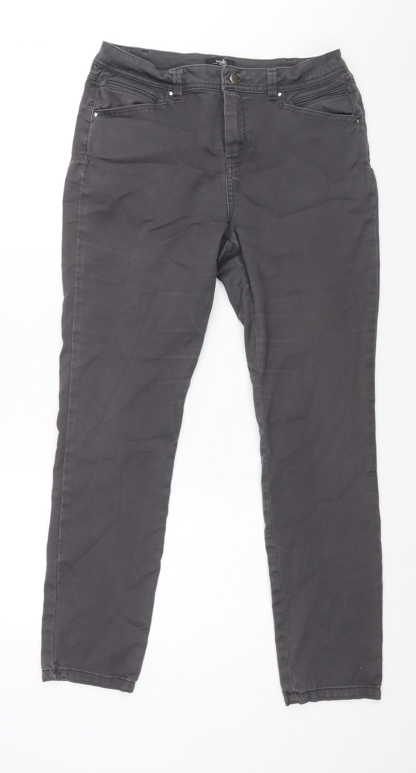 Wallis Womens Grey Cotton Skinny Jeans Size 14 L29 in Regular Zip