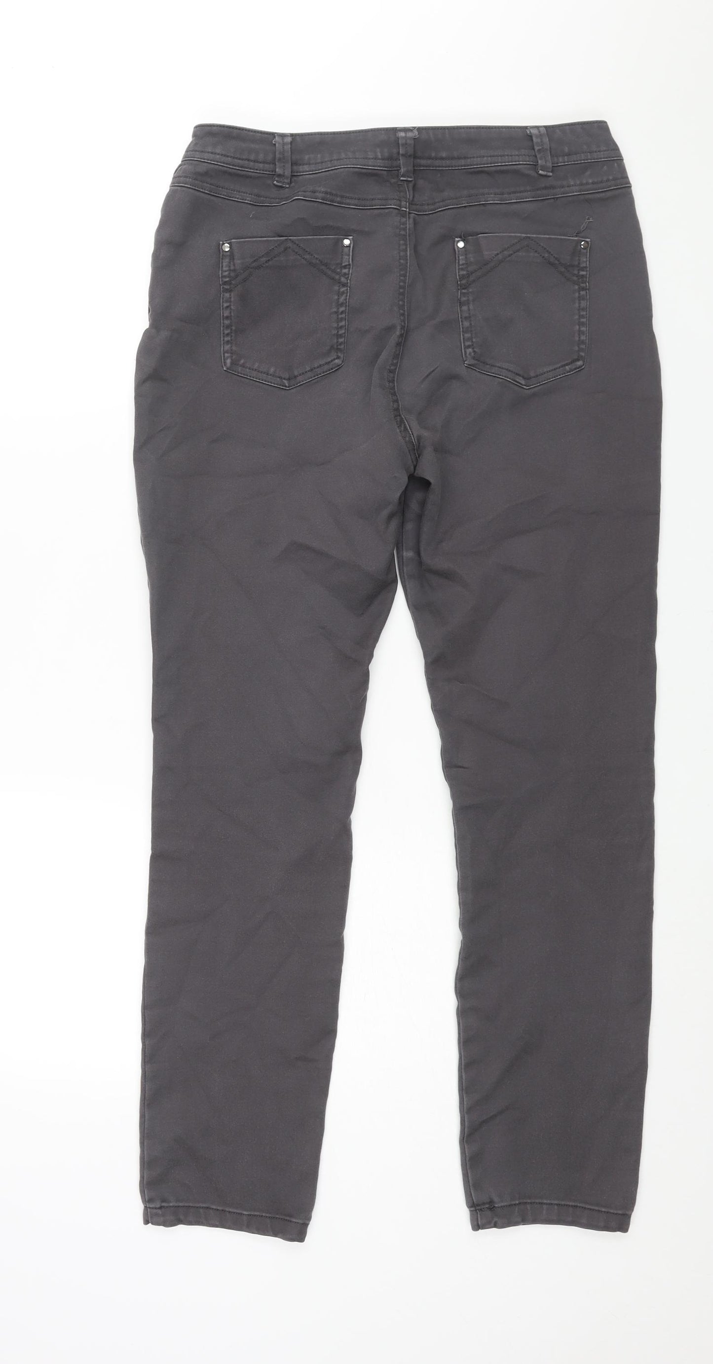 Wallis Womens Grey Cotton Skinny Jeans Size 14 L29 in Regular Zip