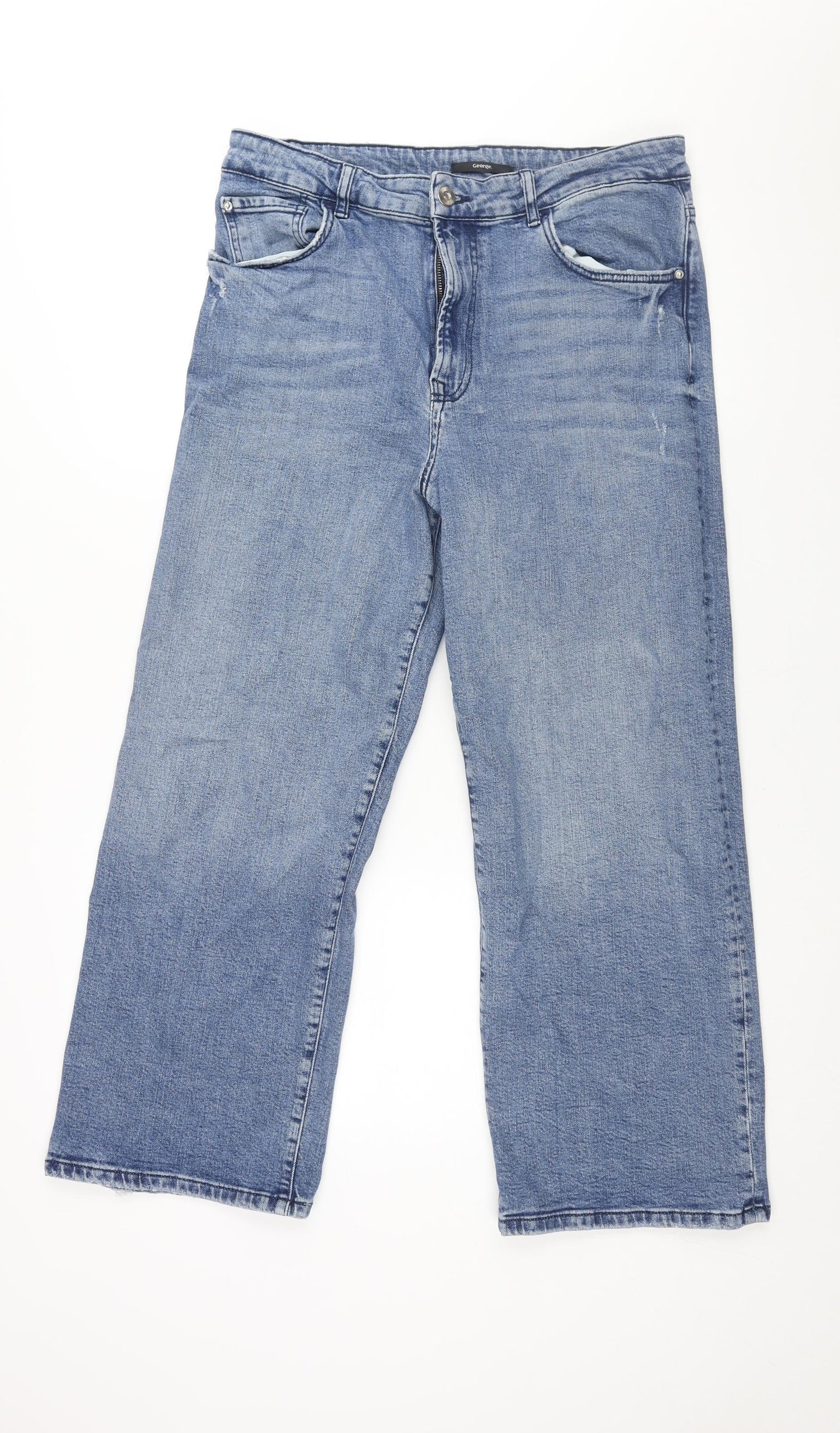 George Womens Blue Cotton Wide-Leg Jeans Size 14 L27 in Regular Zip