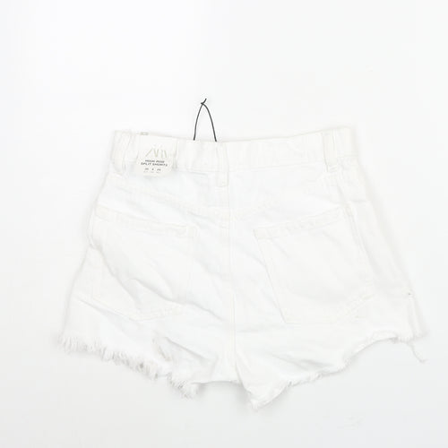 Zara Womens White Cotton Cut-Off Shorts Size 8 Regular Zip - Distressed Denim