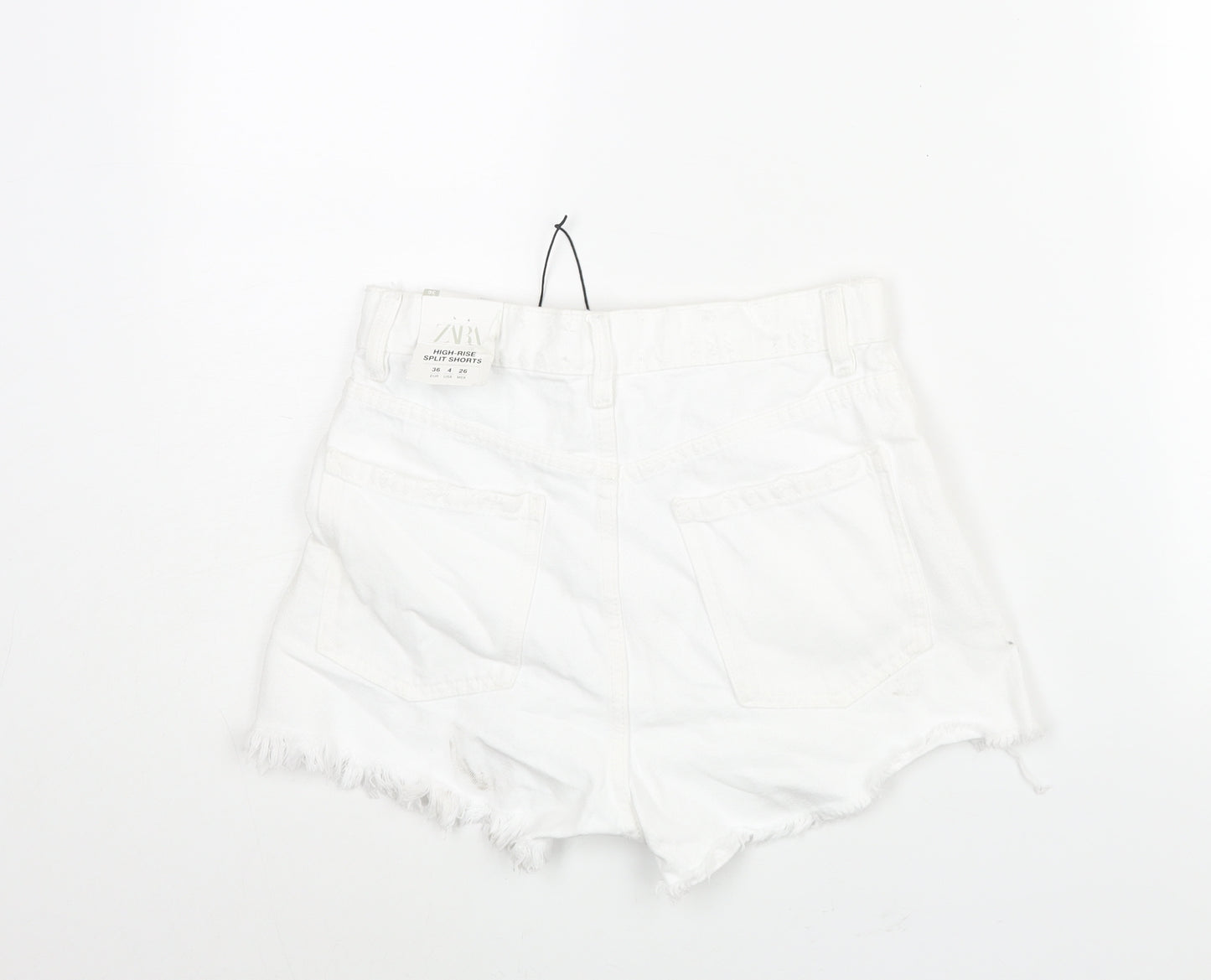 Zara Womens White Cotton Cut-Off Shorts Size 8 Regular Zip - Distressed Denim