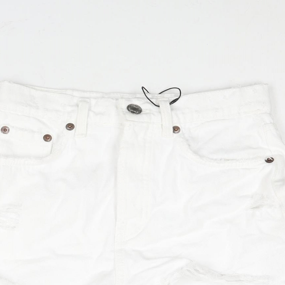 Zara Womens White Cotton Cut-Off Shorts Size 8 Regular Zip - Distressed Denim