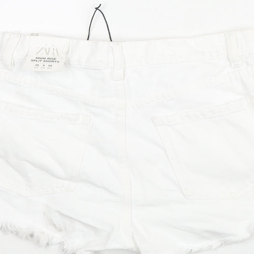 Zara Womens White Cotton Cut-Off Shorts Size 8 Regular Zip - Distressed Denim