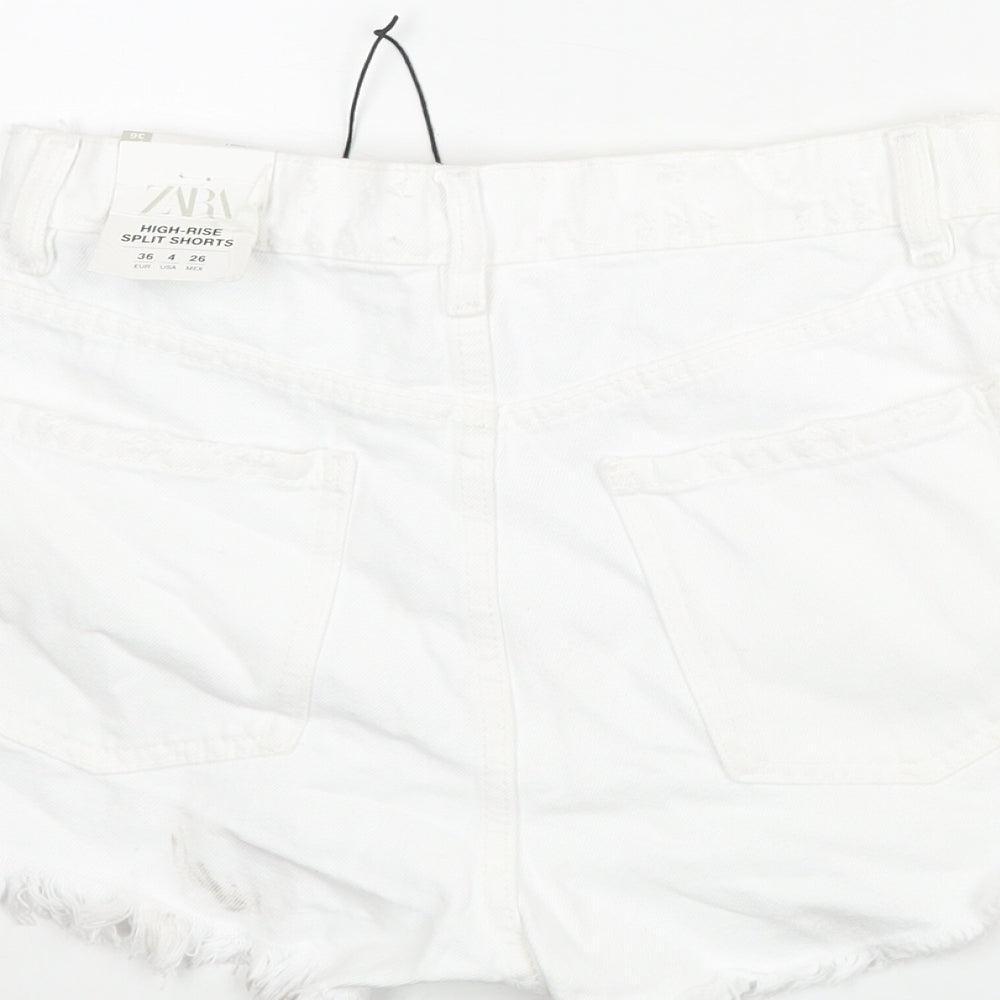 Zara Womens White Cotton Cut-Off Shorts Size 8 Regular Zip - Distressed Denim