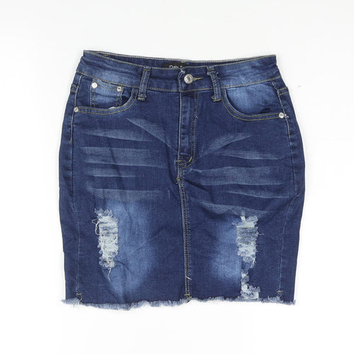 Denim Wise Womens Blue Cotton Straight & Pencil Skirt Size 8 Zip - Distressed Denim