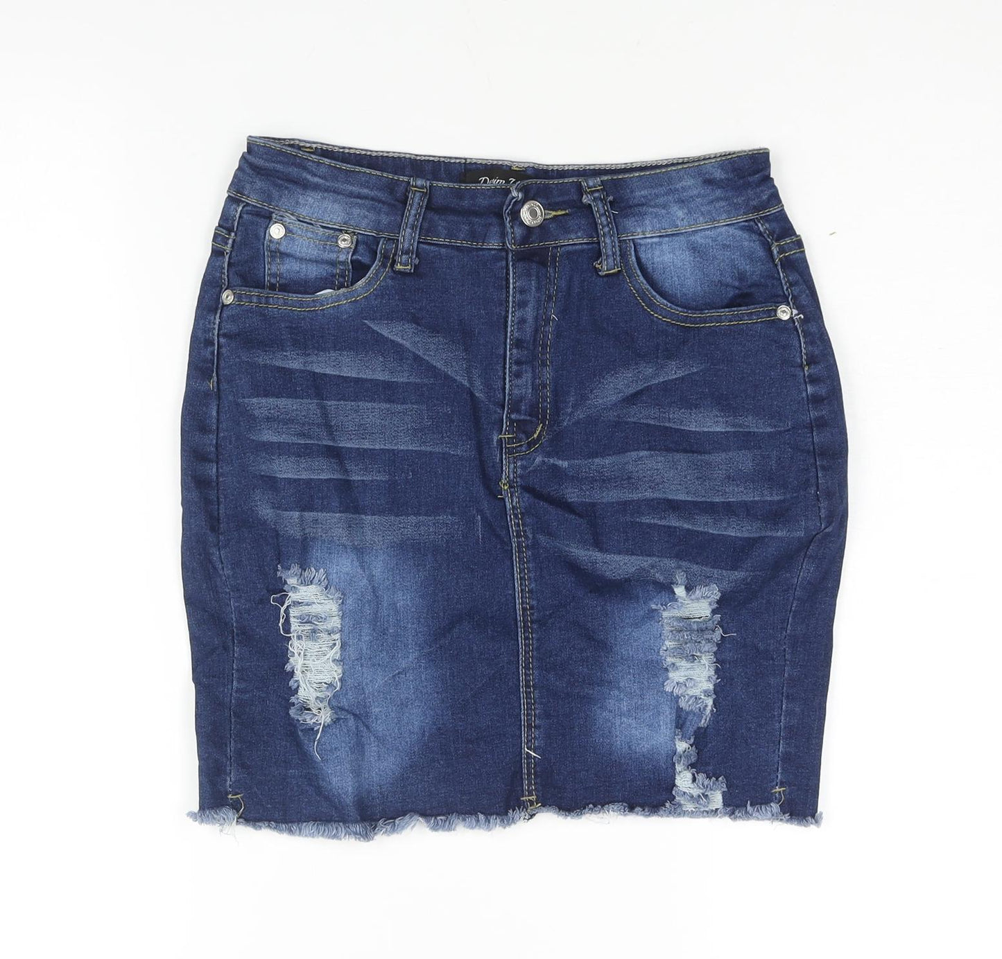 Denim Wise Womens Blue Cotton Straight & Pencil Skirt Size 8 Zip - Distressed Denim