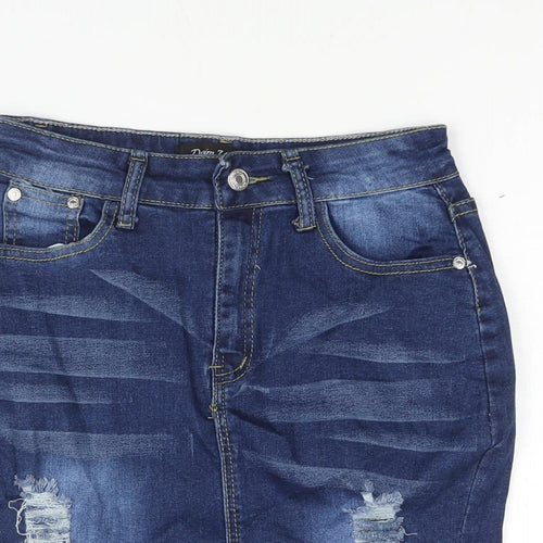 Denim Wise Womens Blue Cotton Straight & Pencil Skirt Size 8 Zip - Distressed Denim