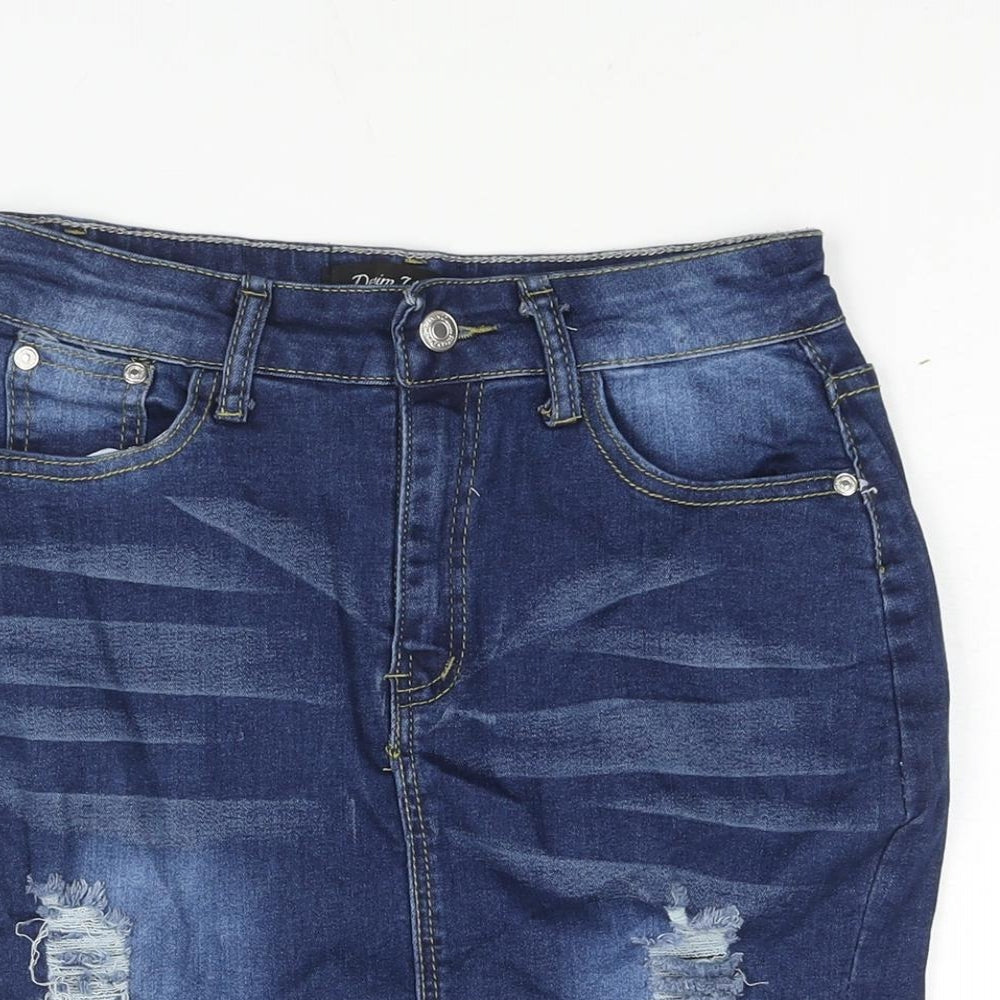 Denim Wise Womens Blue Cotton Straight & Pencil Skirt Size 8 Zip - Distressed Denim