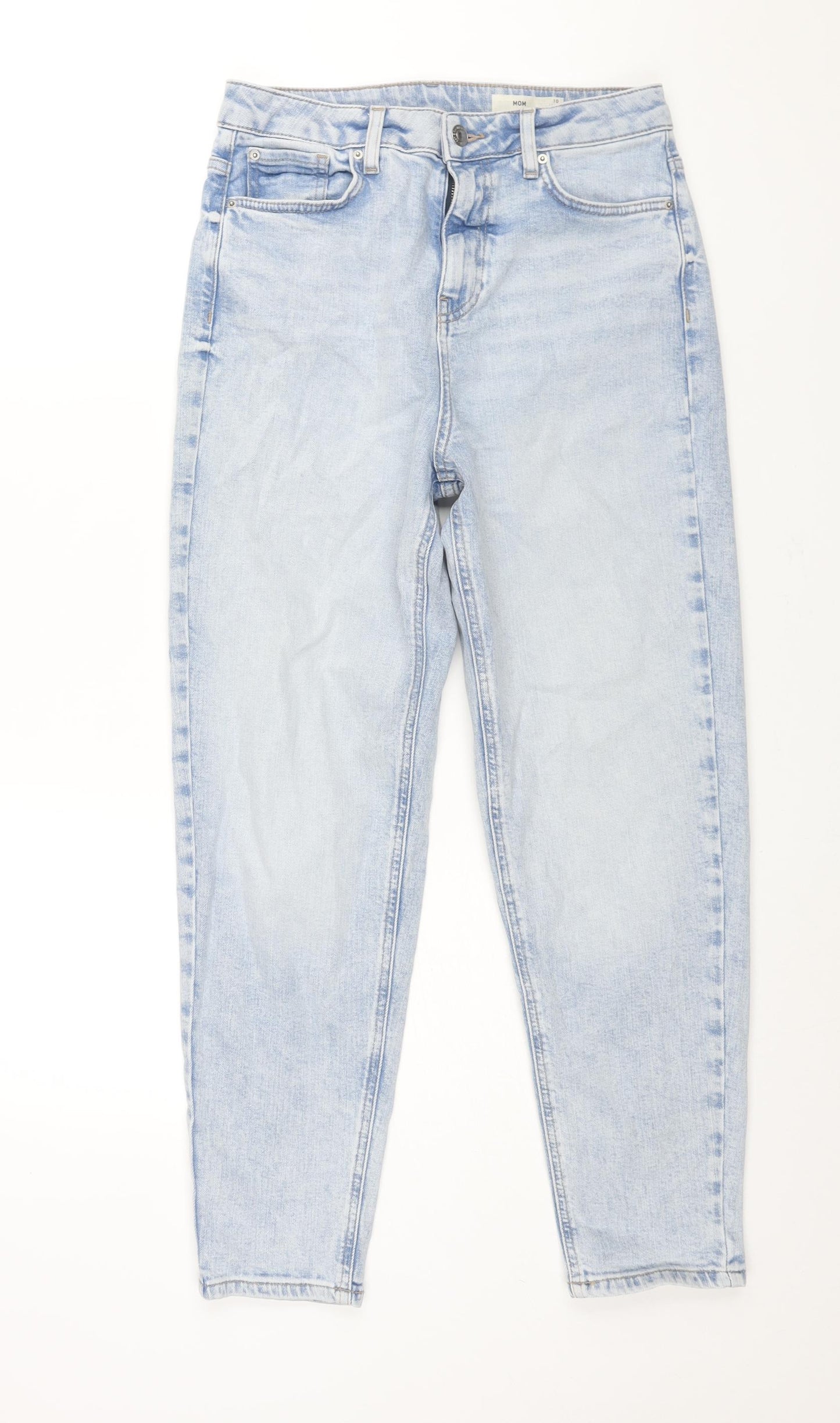 Marks and Spencer Womens Blue Cotton Mom Jeans Size 10 L28 in Regular Zip