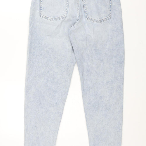 Marks and Spencer Womens Blue Cotton Mom Jeans Size 10 L28 in Regular Zip