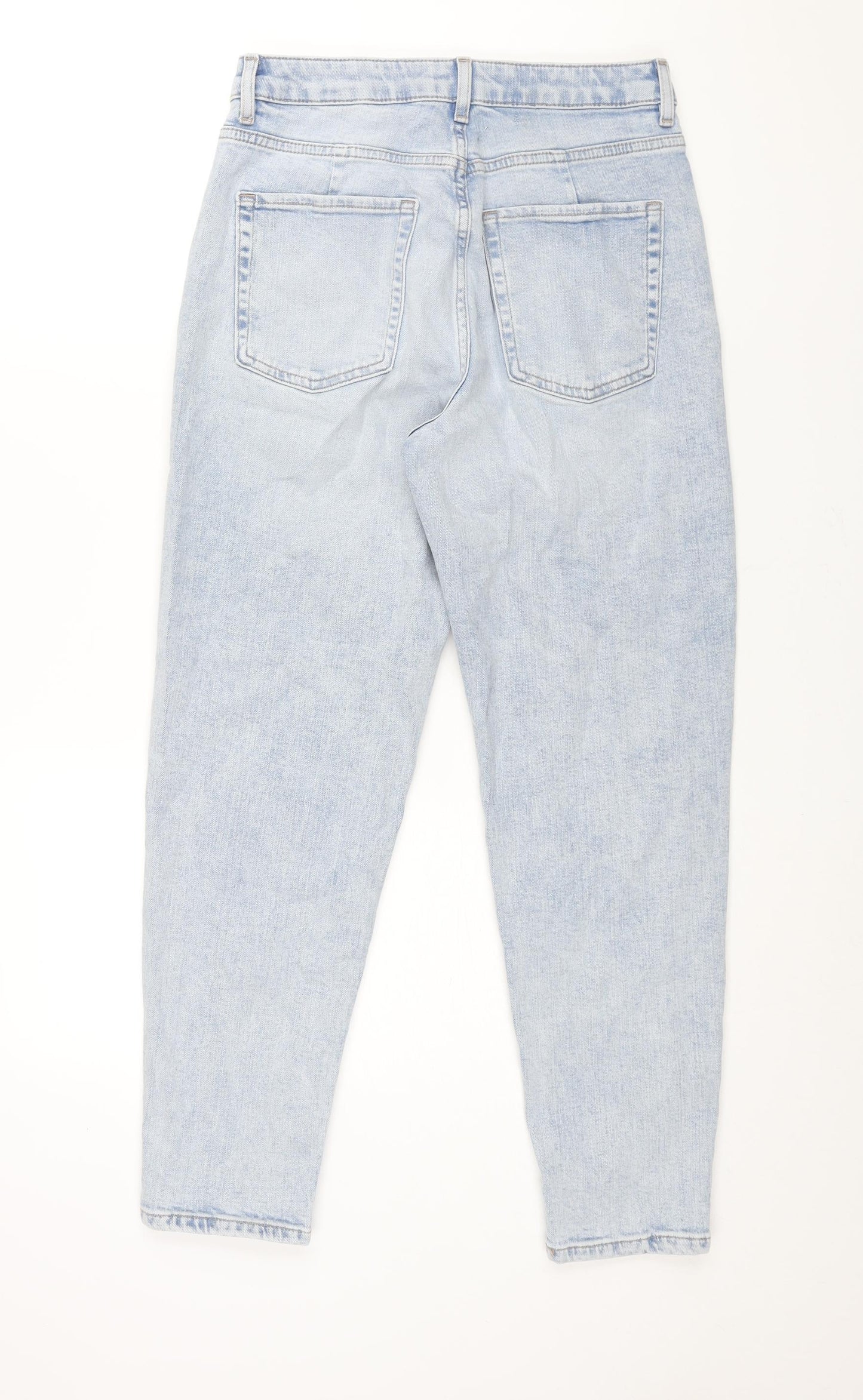 Marks and Spencer Womens Blue Cotton Mom Jeans Size 10 L28 in Regular Zip