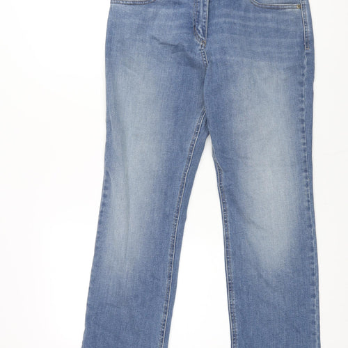 Marks and Spencer Womens Blue Cotton Straight Jeans Size 14 L28 in Regular Zip