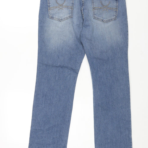 Marks and Spencer Womens Blue Cotton Straight Jeans Size 14 L28 in Regular Zip