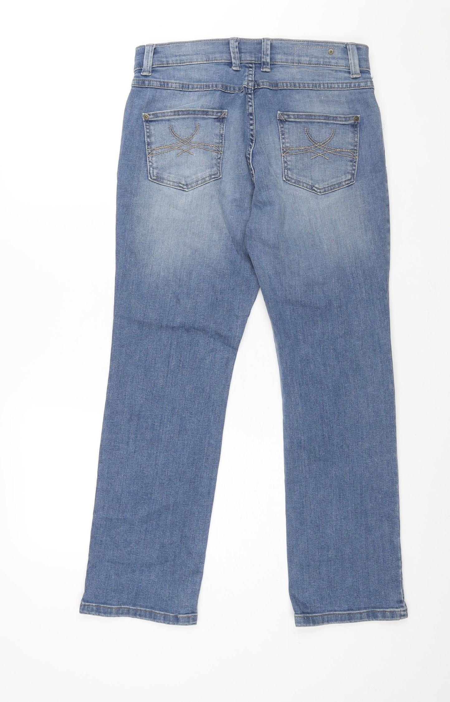 Marks and Spencer Womens Blue Cotton Straight Jeans Size 14 L28 in Regular Zip