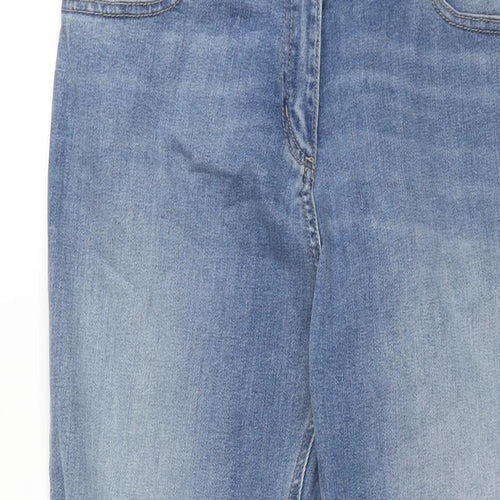 Marks and Spencer Womens Blue Cotton Straight Jeans Size 14 L28 in Regular Zip