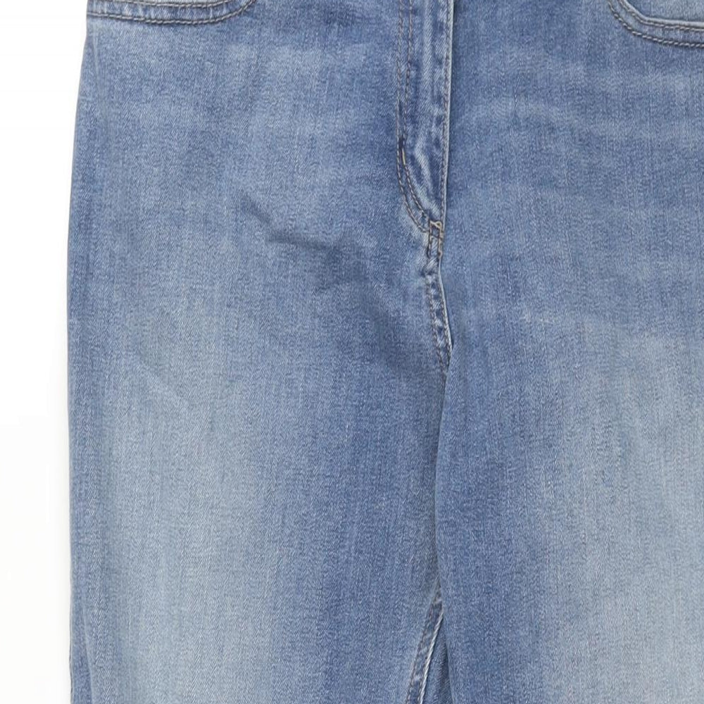 Marks and Spencer Womens Blue Cotton Straight Jeans Size 14 L28 in Regular Zip