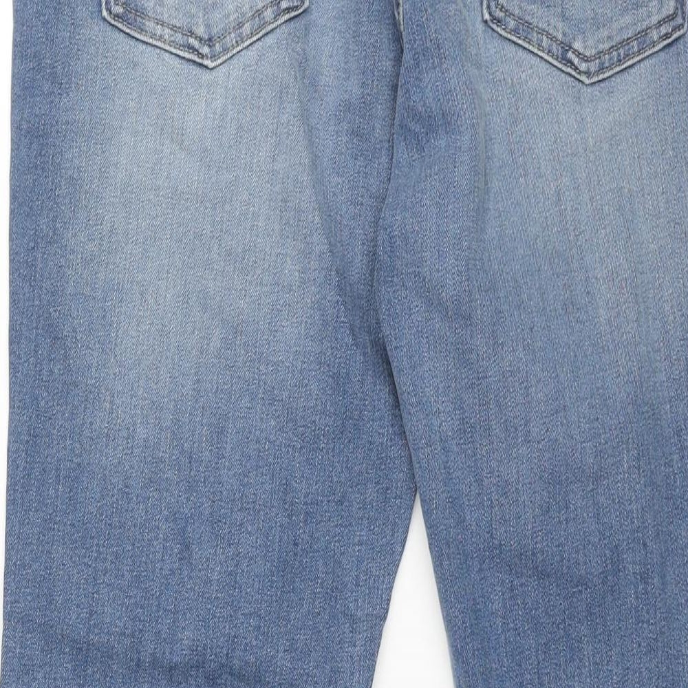 Marks and Spencer Womens Blue Cotton Straight Jeans Size 14 L28 in Regular Zip