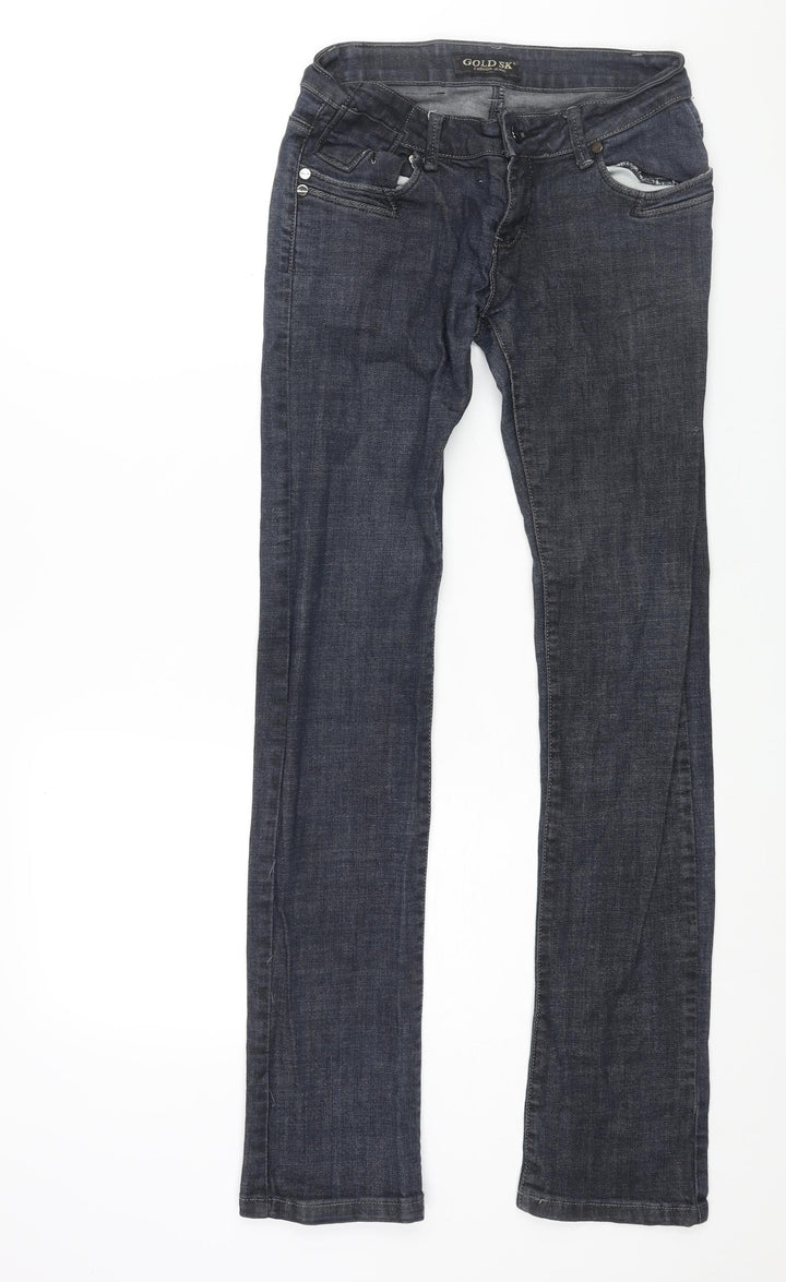 Gold SK Womens Blue Cotton Straight Jeans Size 28 in L32 in Regular Zip