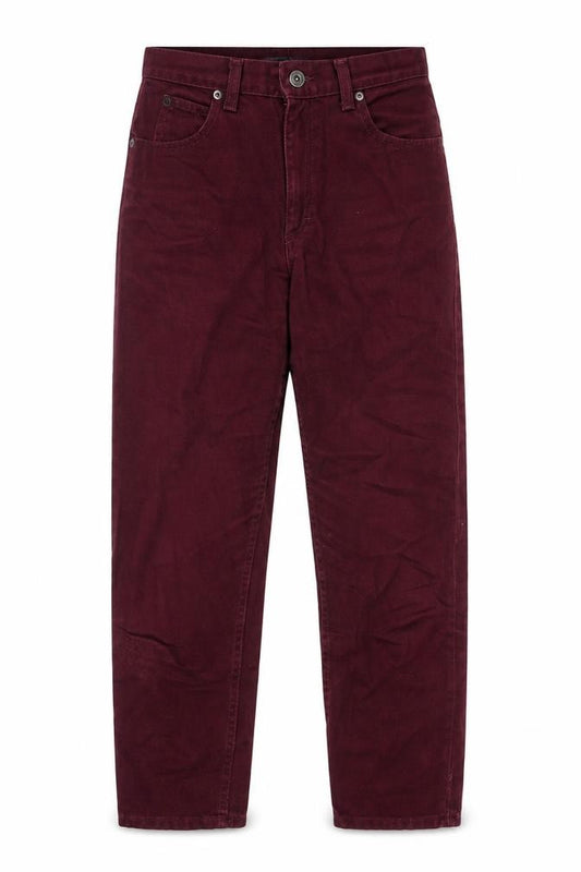 Front view of Liz Caliborne women’s red cotton mom jeans, size UK 6, 27-inch leg regular zip