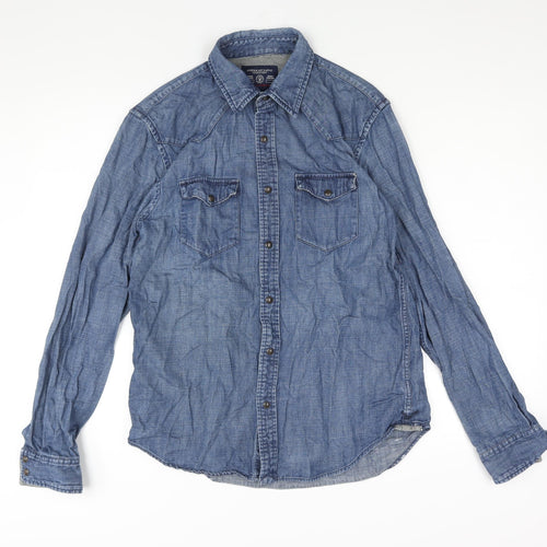 American Eagle Outfitters Mens Blue Cotton Button-Up Size M Collared Snap