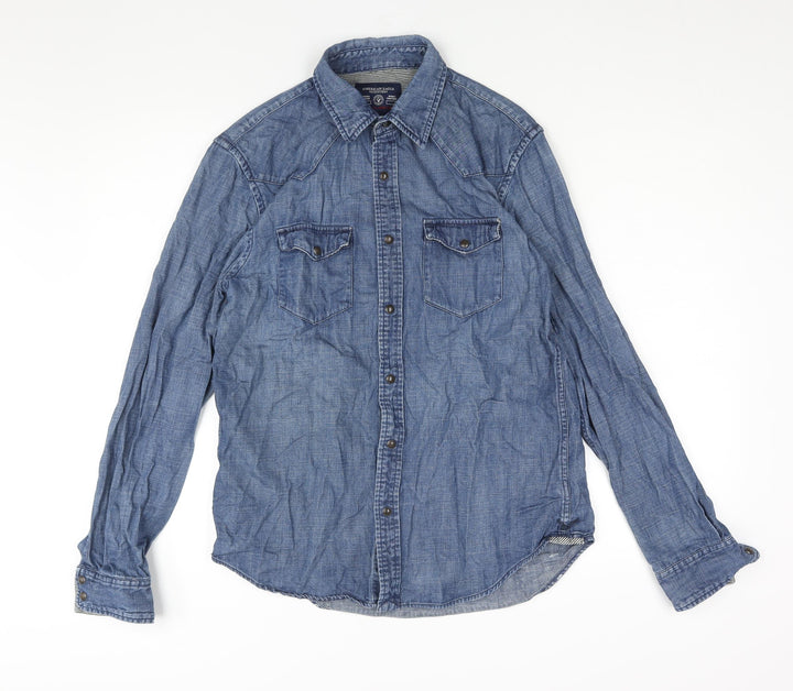 American Eagle Outfitters Mens Blue Cotton Button-Up Size M Collared Snap