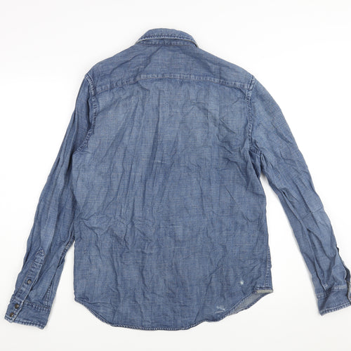 American Eagle Outfitters Mens Blue Cotton Button-Up Size M Collared Snap