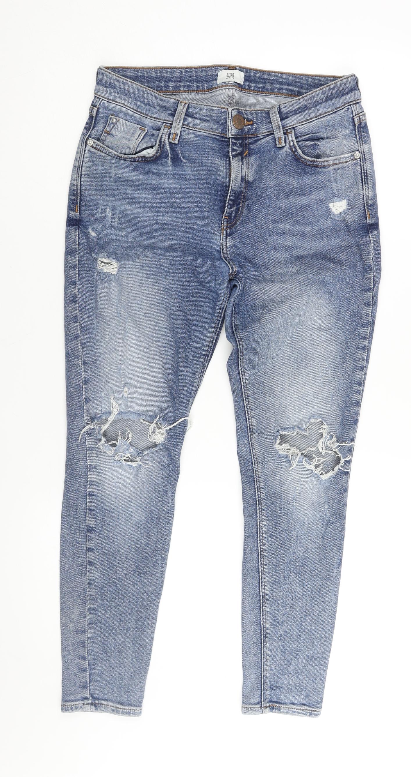 River Island Womens Blue Cotton Skinny Jeans Size 14 L24 in Regular Zip