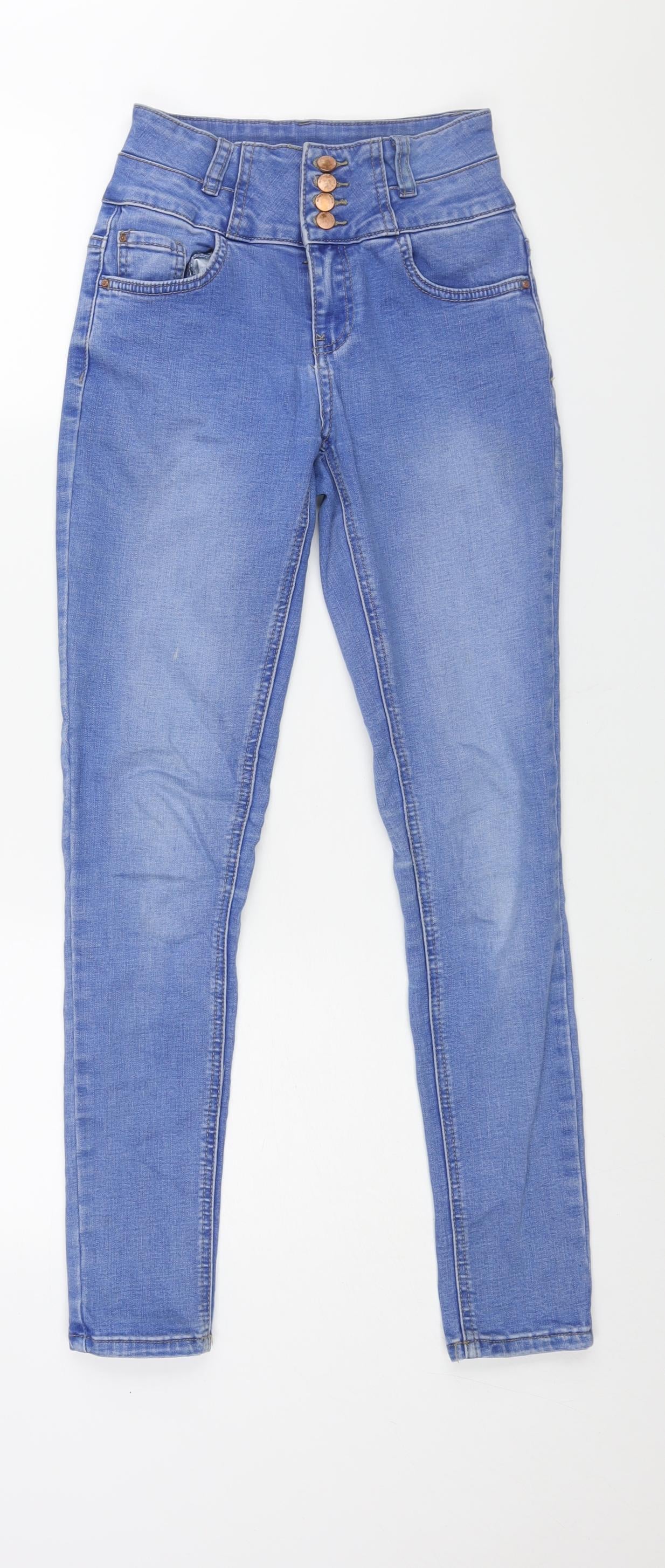 New Look Girls Blue Cotton Skinny Jeans Size 12 Years L29 in Regular Zip