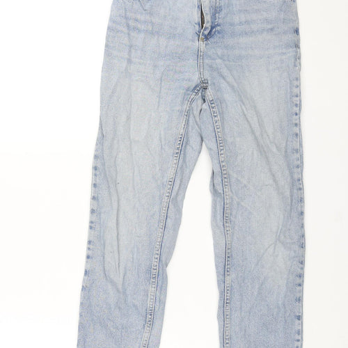Topshop Womens Blue Cotton Straight Jeans Size 26 in L24 in Regular Zip - Raw Hem