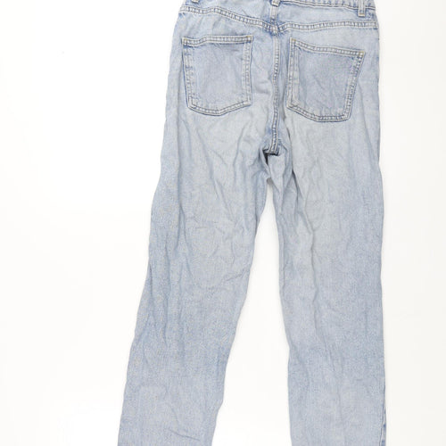 Topshop Womens Blue Cotton Straight Jeans Size 26 in L24 in Regular Zip - Raw Hem