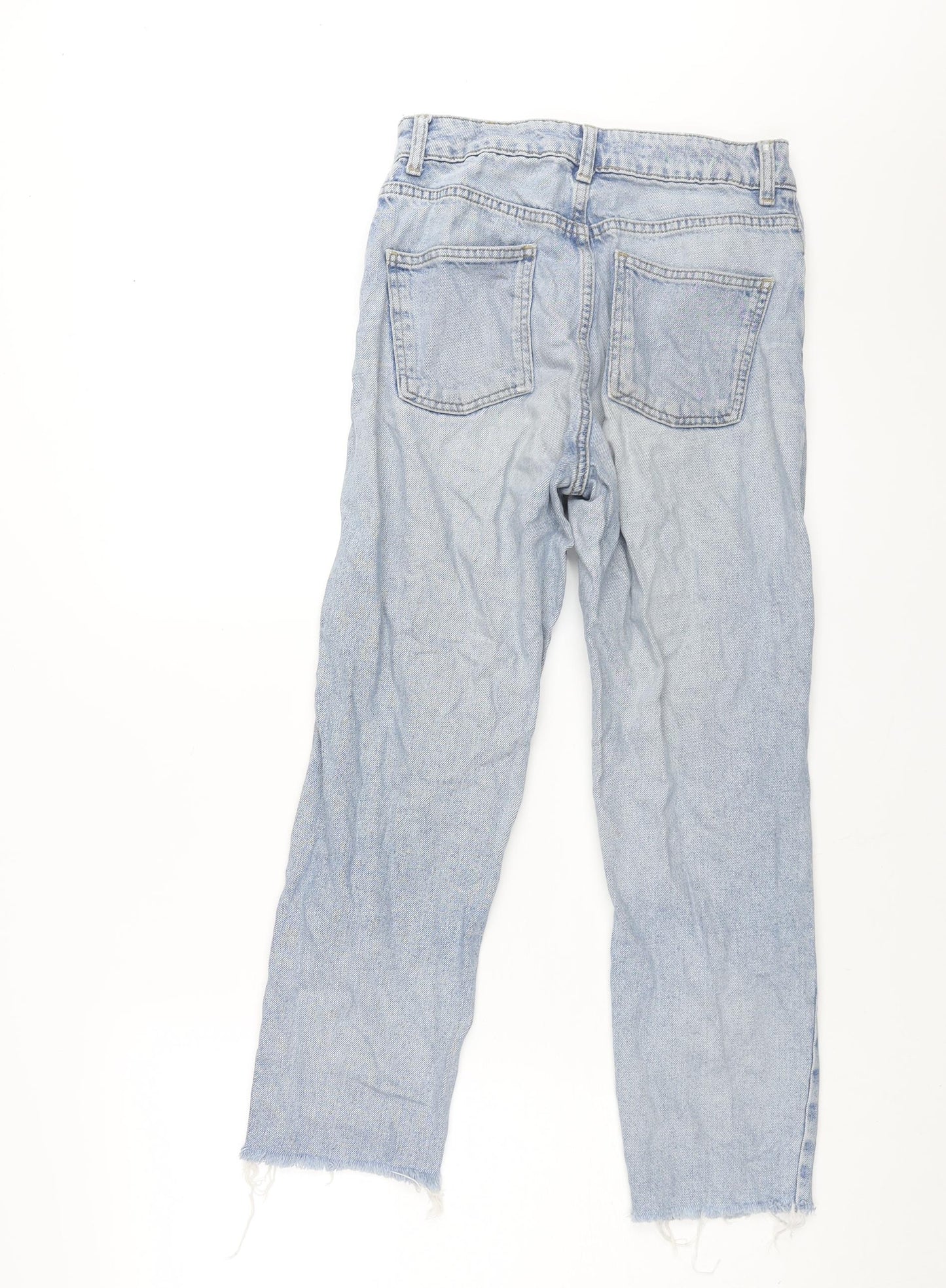 Topshop Womens Blue Cotton Straight Jeans Size 26 in L24 in Regular Zip - Raw Hem