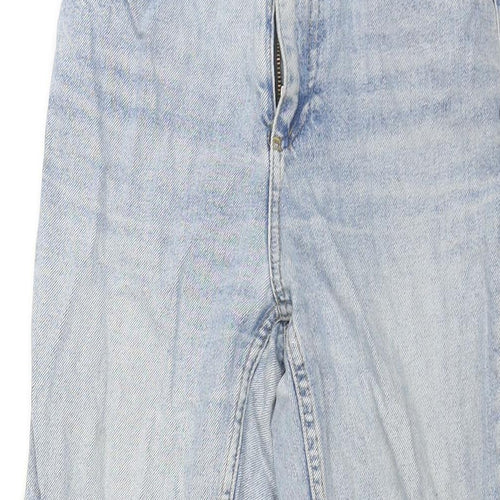 Topshop Womens Blue Cotton Straight Jeans Size 26 in L24 in Regular Zip - Raw Hem