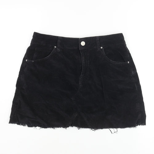 Topshop Womens Black Cotton Mini Skirt Size 8 Zip