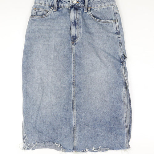 ASOS Womens Blue Cotton Straight & Pencil Skirt Size 10 Zip - Side Slit